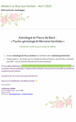 Atelier Psycho-généalogie et Mémoires familiales : Astrologie et Fleurs de Bach